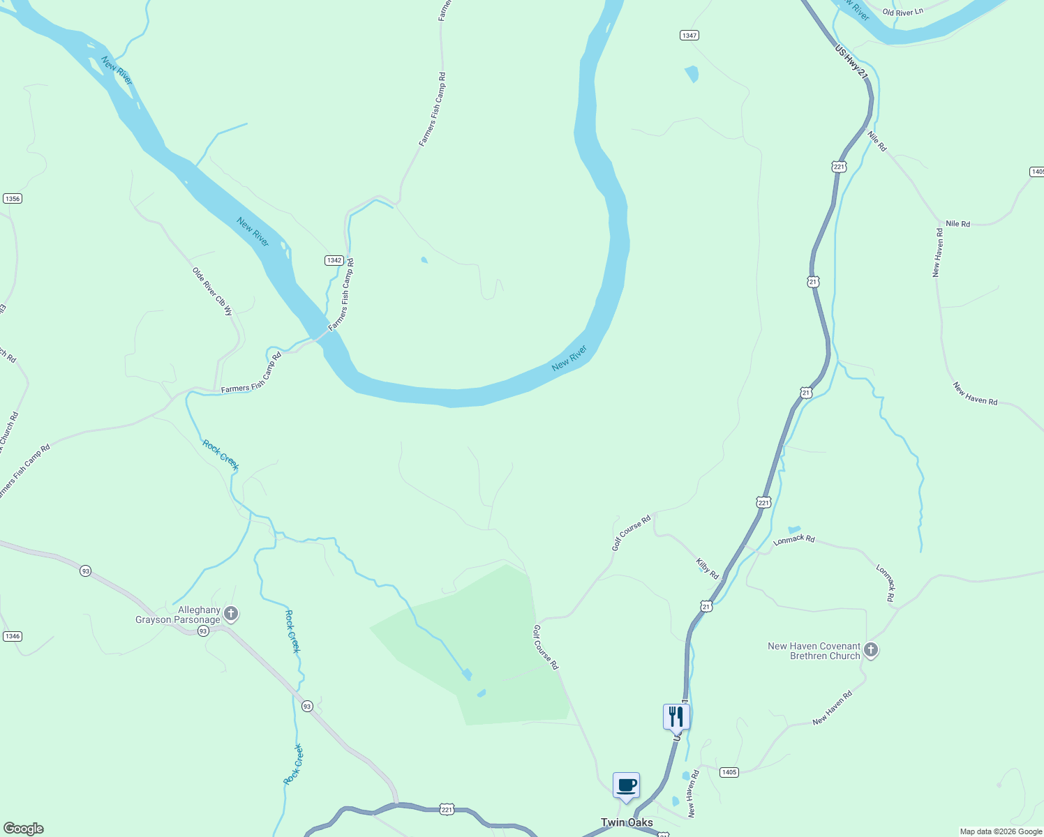 map of restaurants, bars, coffee shops, grocery stores, and more near 1163 Golf Course Road in Sparta