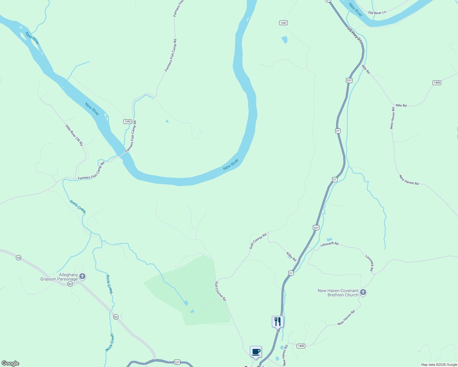 map of restaurants, bars, coffee shops, grocery stores, and more near 1163 Golf Course Road in Sparta
