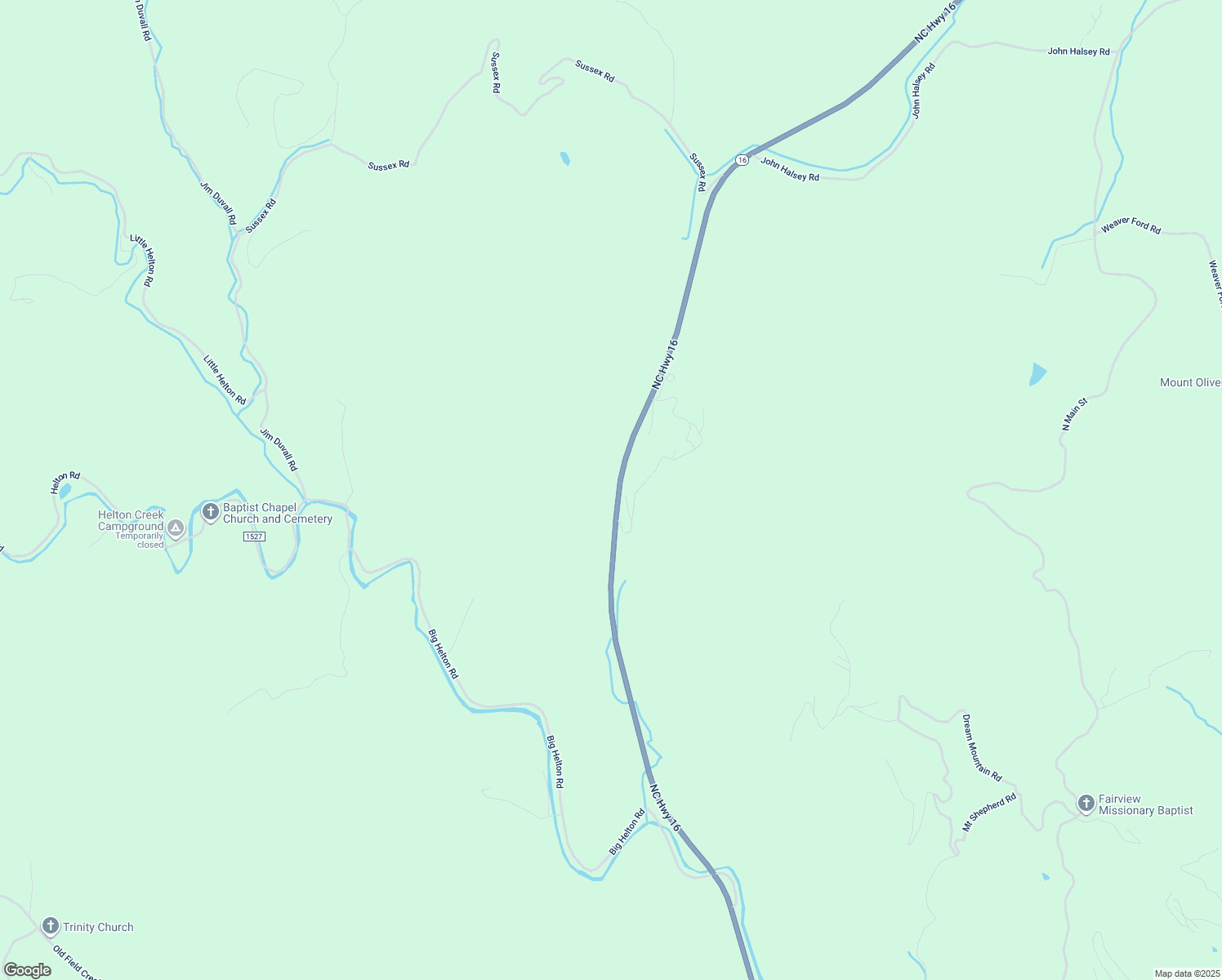map of restaurants, bars, coffee shops, grocery stores, and more near 10465 North Old North Carolina Highway 16 in Grassy Creek
