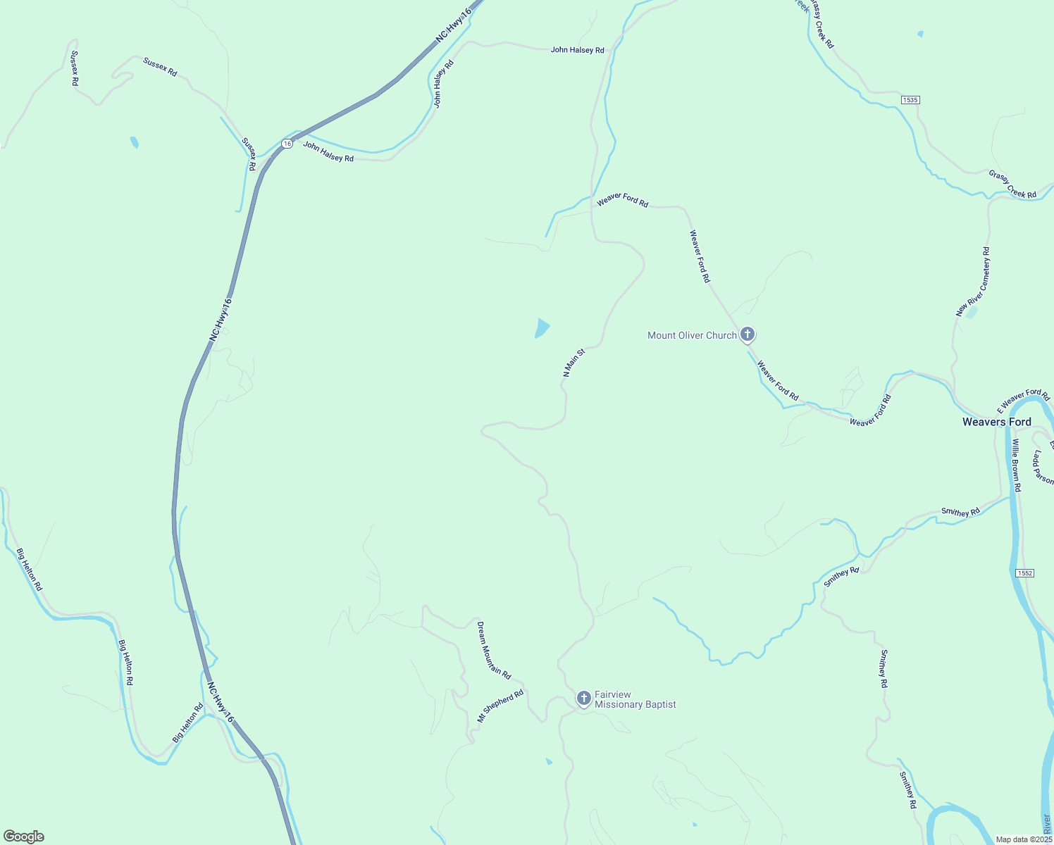 map of restaurants, bars, coffee shops, grocery stores, and more near North Carolina Highway 16 in Grassy Creek