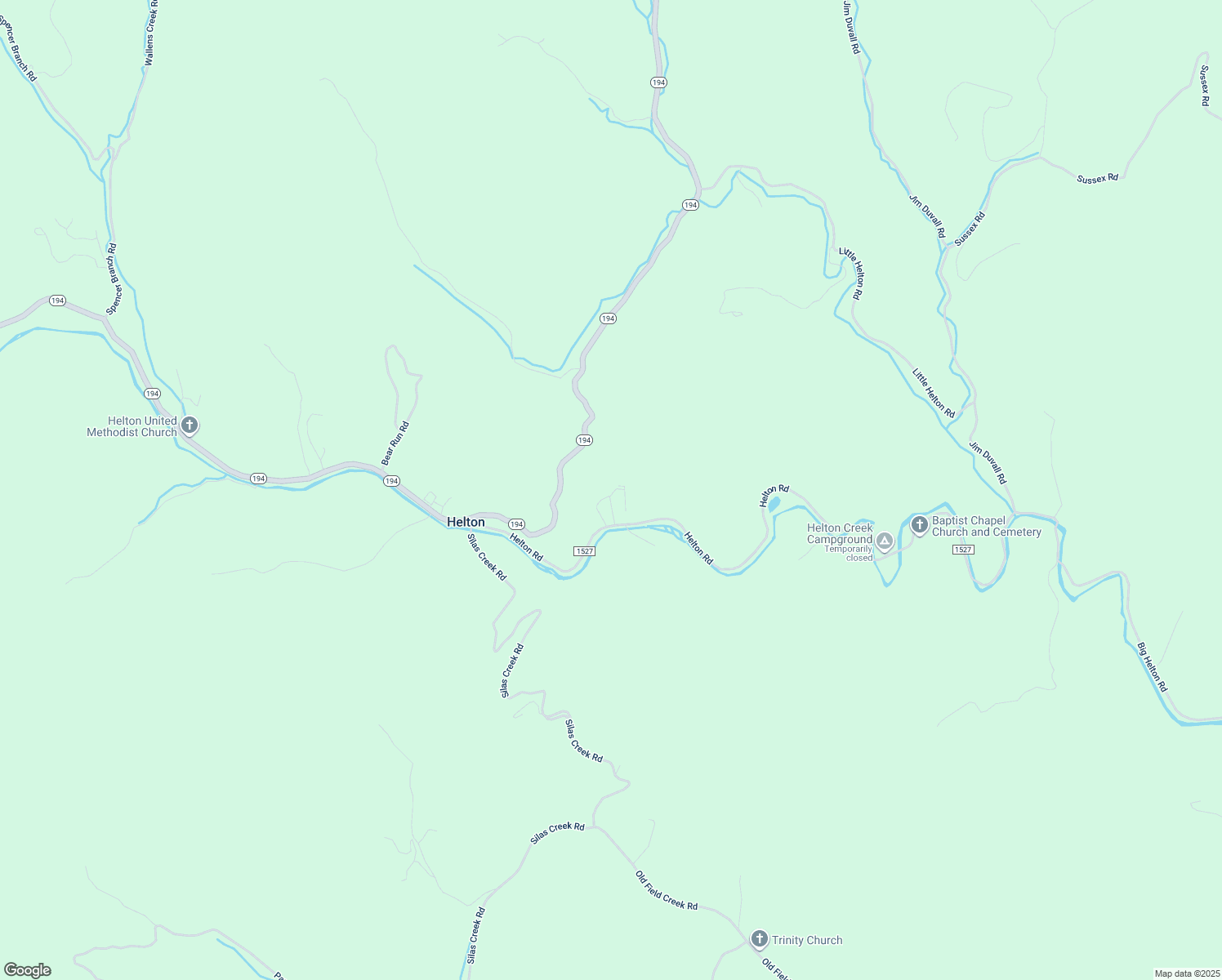 map of restaurants, bars, coffee shops, grocery stores, and more near 783 Helton Road in Grassy Creek