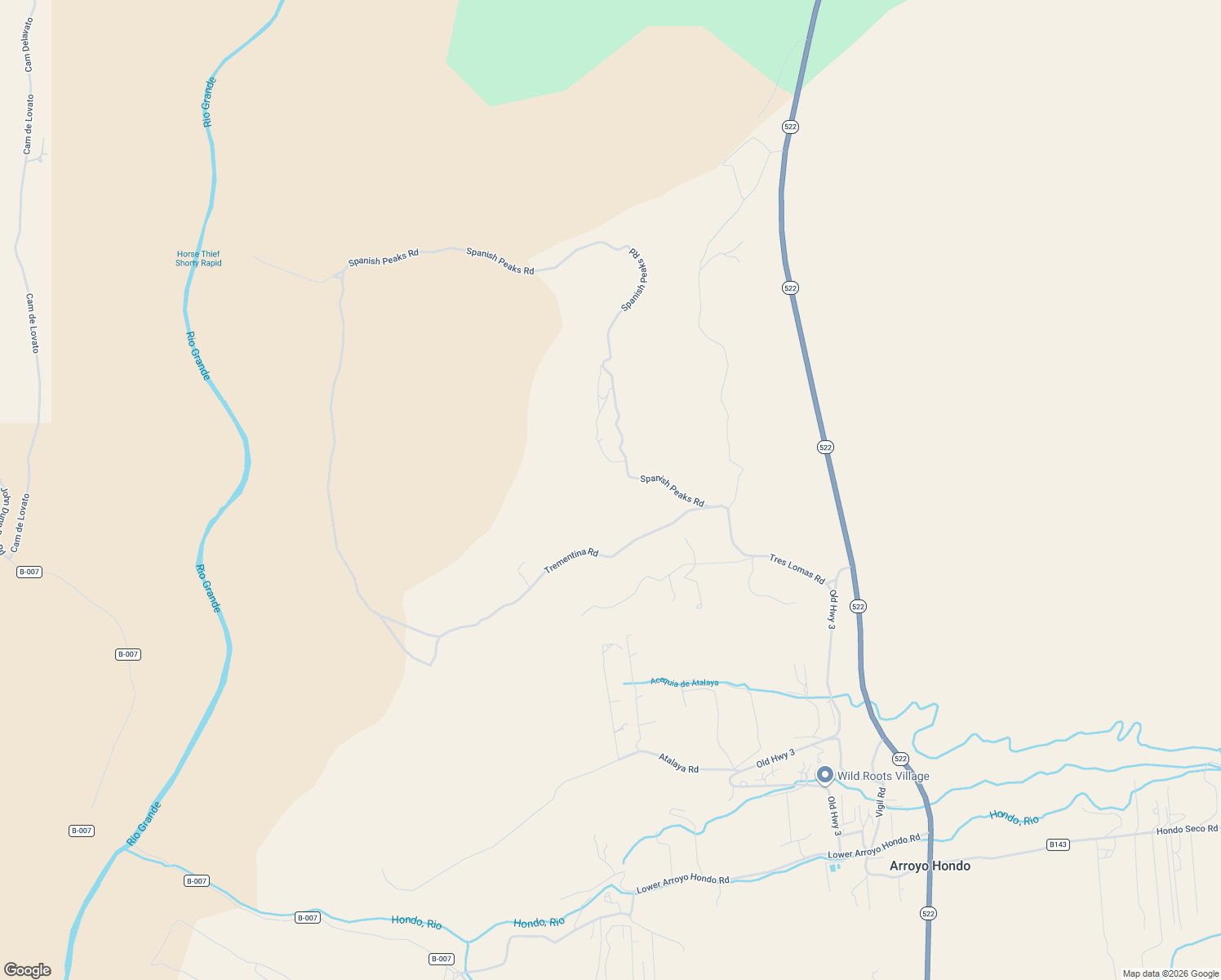 map of restaurants, bars, coffee shops, grocery stores, and more near 21 Spanish Peaks Road in Arroyo Hondo