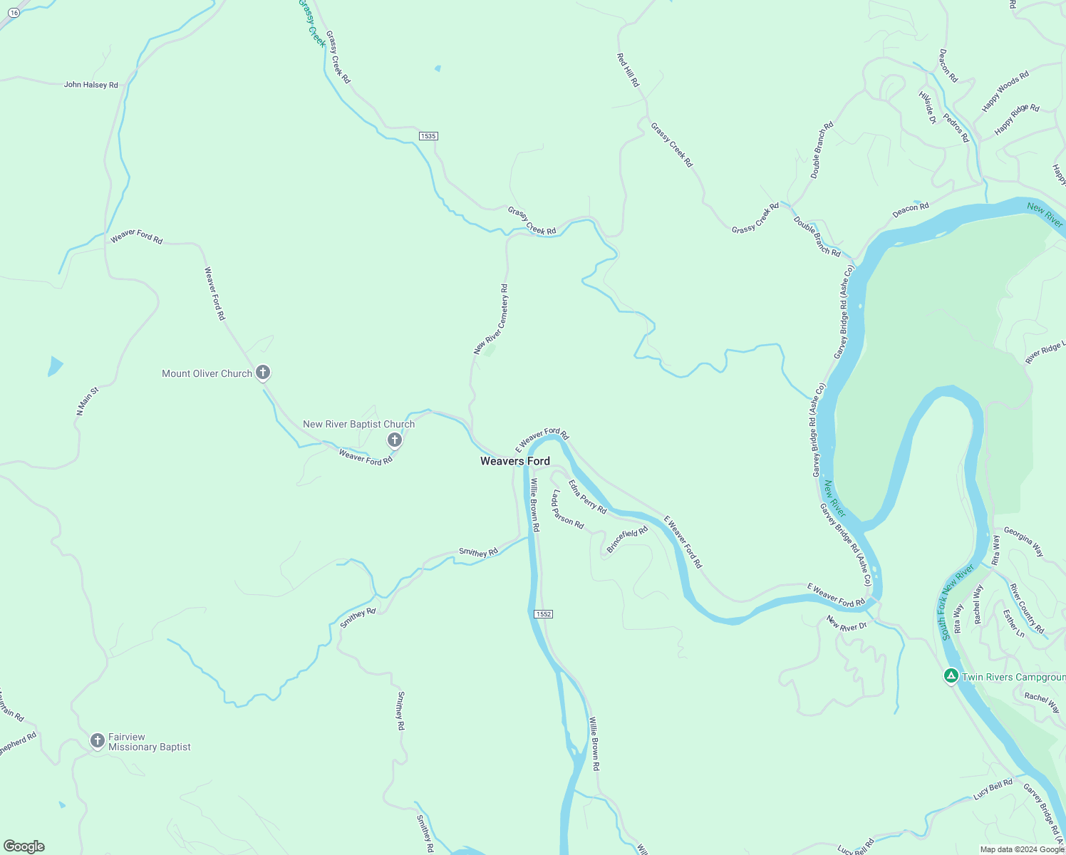 map of restaurants, bars, coffee shops, grocery stores, and more near 185 East Weaver Ford Road in Grassy Creek