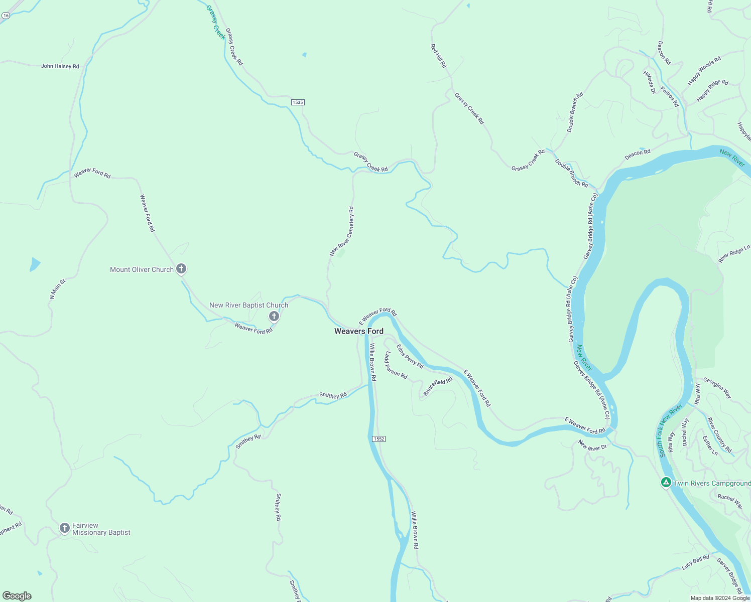 map of restaurants, bars, coffee shops, grocery stores, and more near 185 East Weaver Ford Road in Grassy Creek