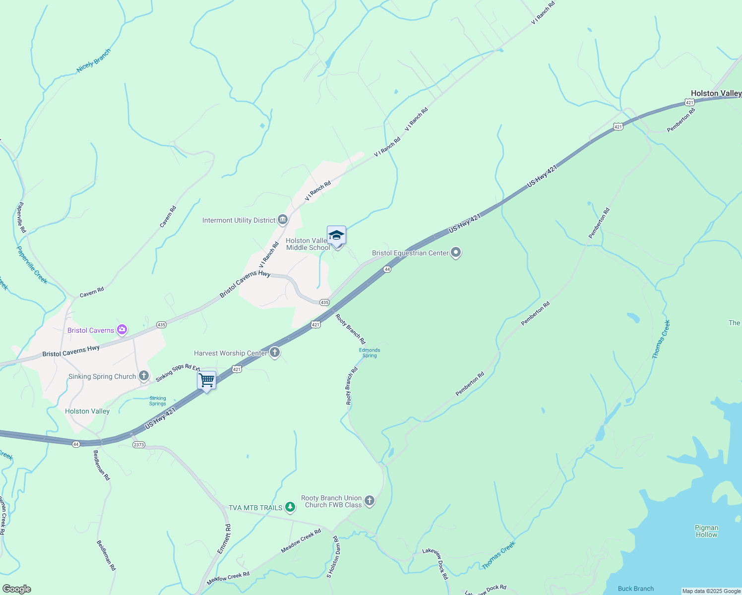 map of restaurants, bars, coffee shops, grocery stores, and more near 3980 U.S. 421 in Bristol