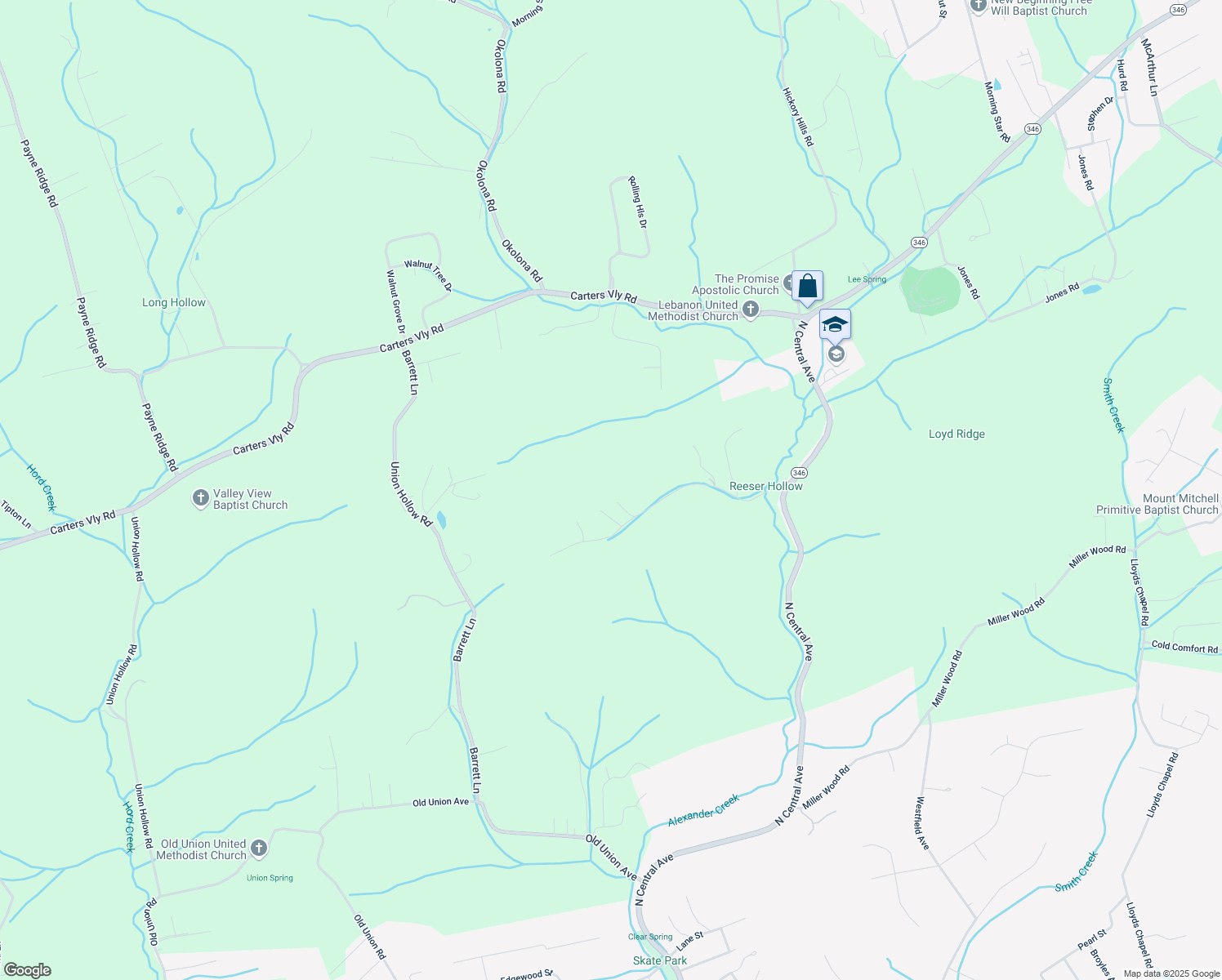 map of restaurants, bars, coffee shops, grocery stores, and more near 202 Reesor Hollow Road in Church Hill