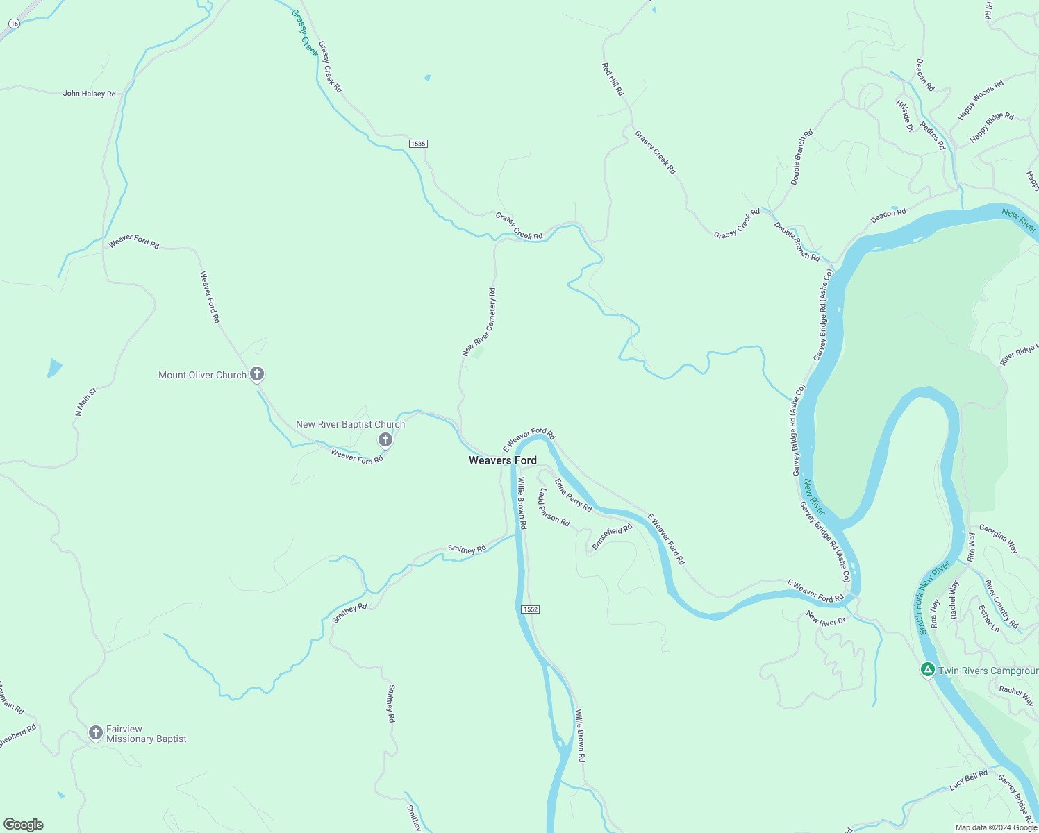 map of restaurants, bars, coffee shops, grocery stores, and more near 183 East Weaver Ford Road in Grassy Creek