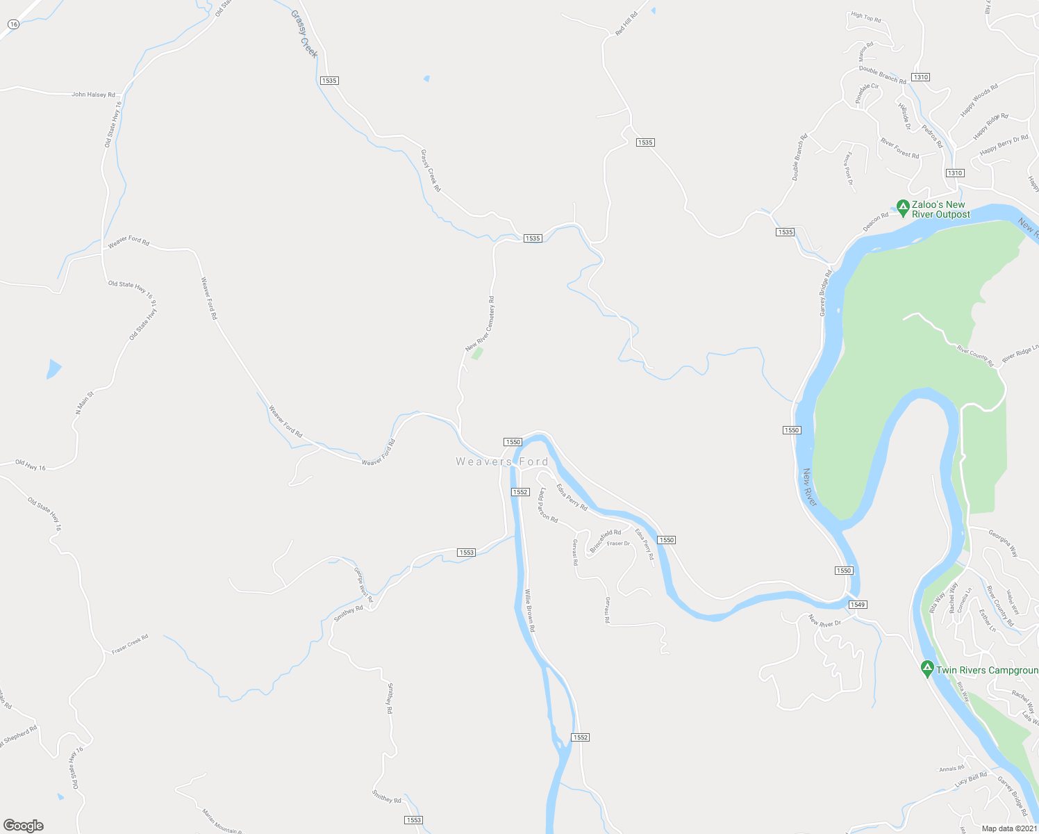 map of restaurants, bars, coffee shops, grocery stores, and more near 183 East Weaver Ford Road in Grassy Creek