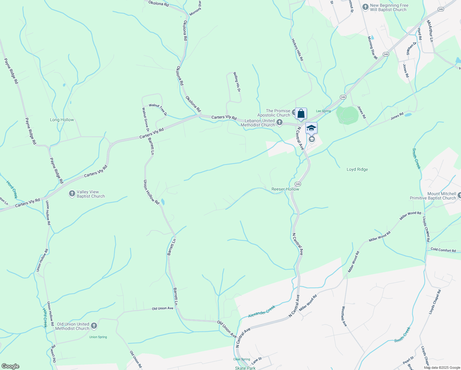 map of restaurants, bars, coffee shops, grocery stores, and more near 202 Reesor Hollow Rd in Church Hill