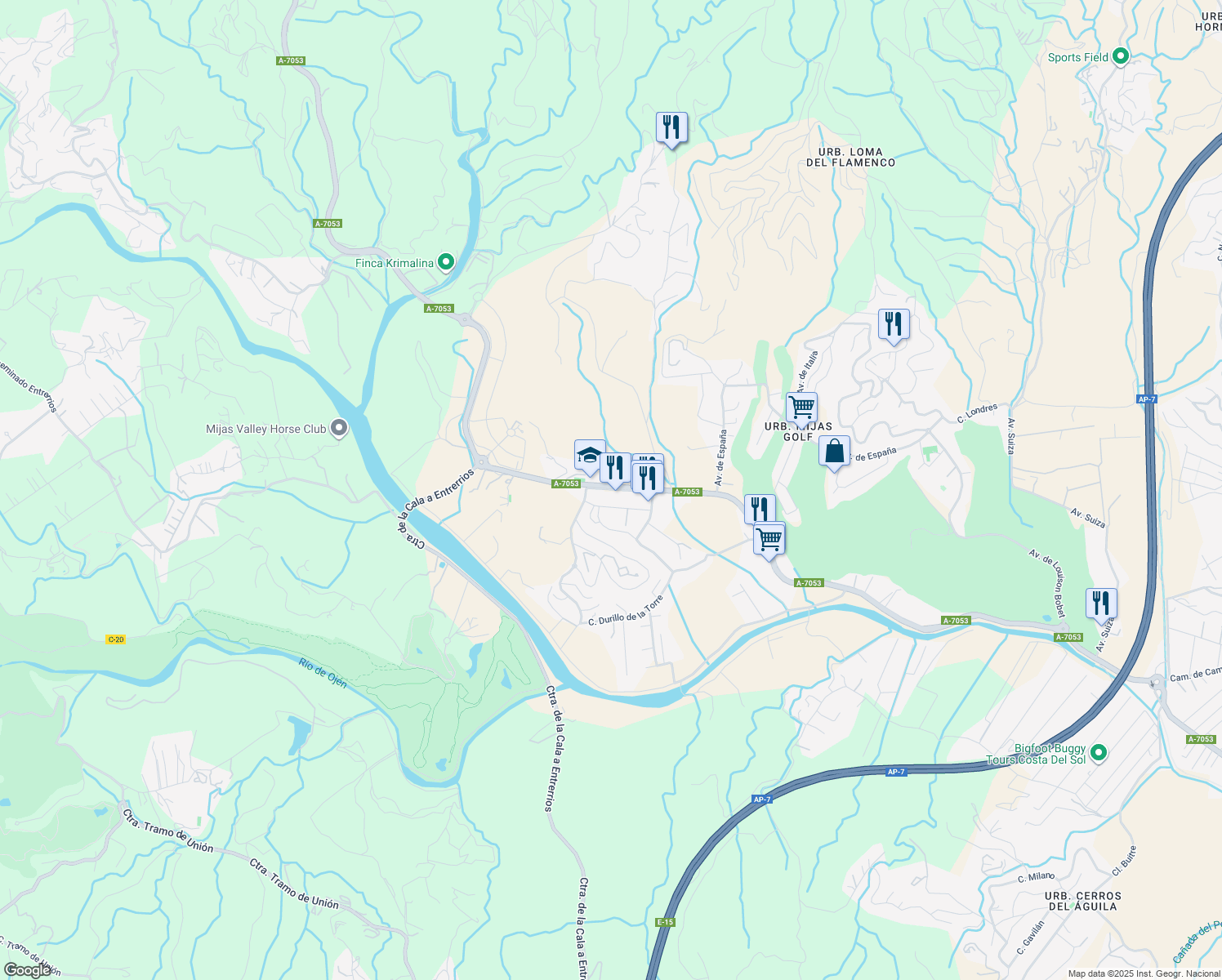 map of restaurants, bars, coffee shops, grocery stores, and more near 7 Calle Acebuche in Mijas
