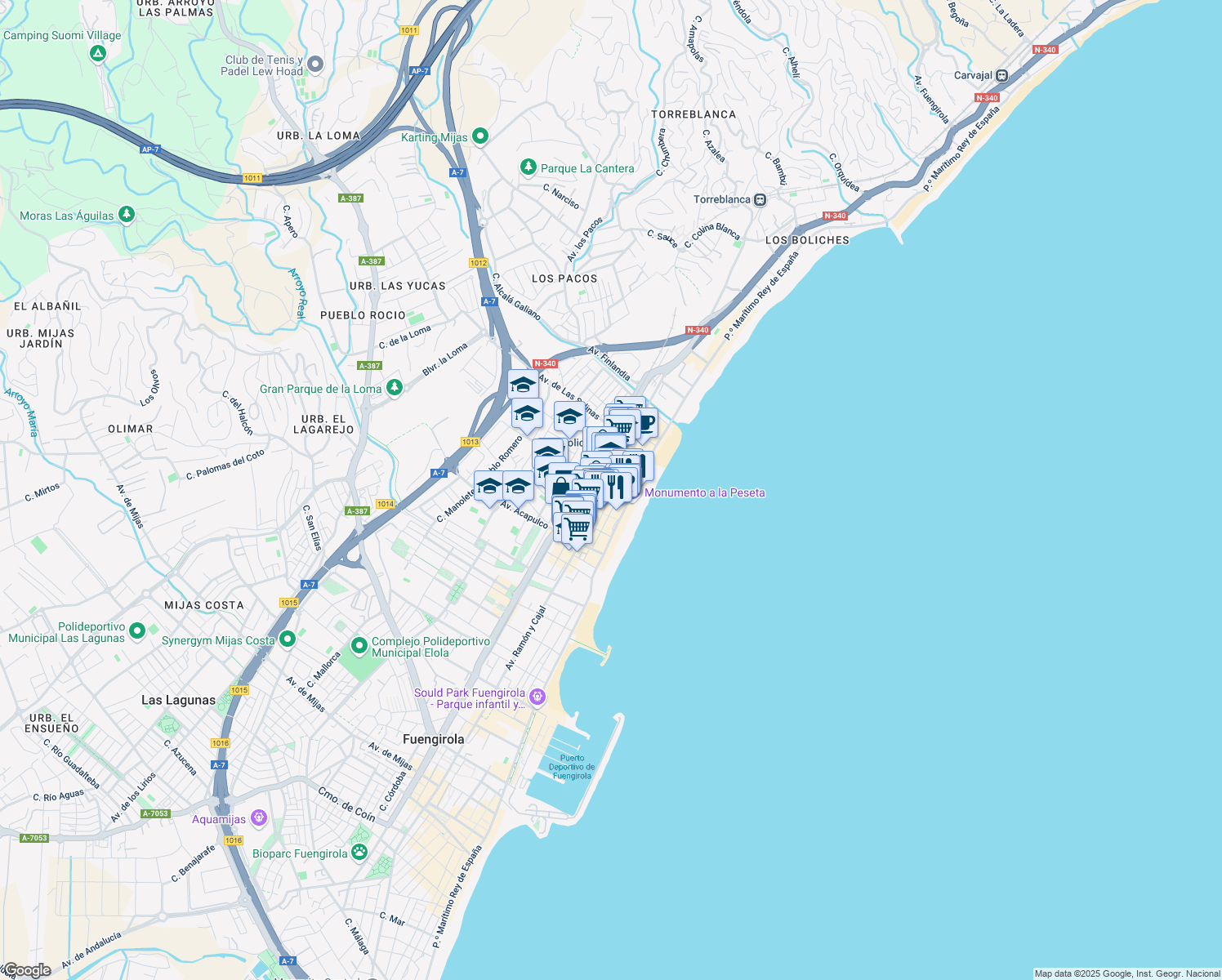 map of restaurants, bars, coffee shops, grocery stores, and more near in Fuengirola