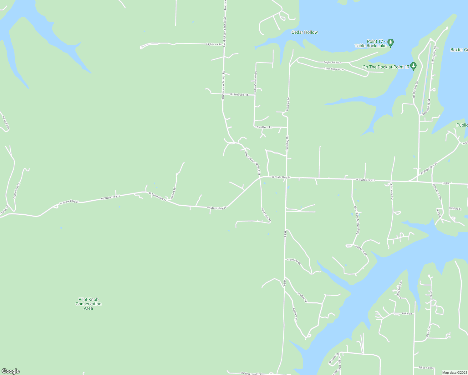 map of restaurants, bars, coffee shops, grocery stores, and more near 2417 West State Highway H in Shell Knob