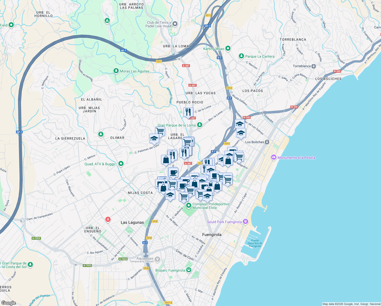 map of restaurants, bars, coffee shops, grocery stores, and more near 80 Calle Calerita in Fuengirola