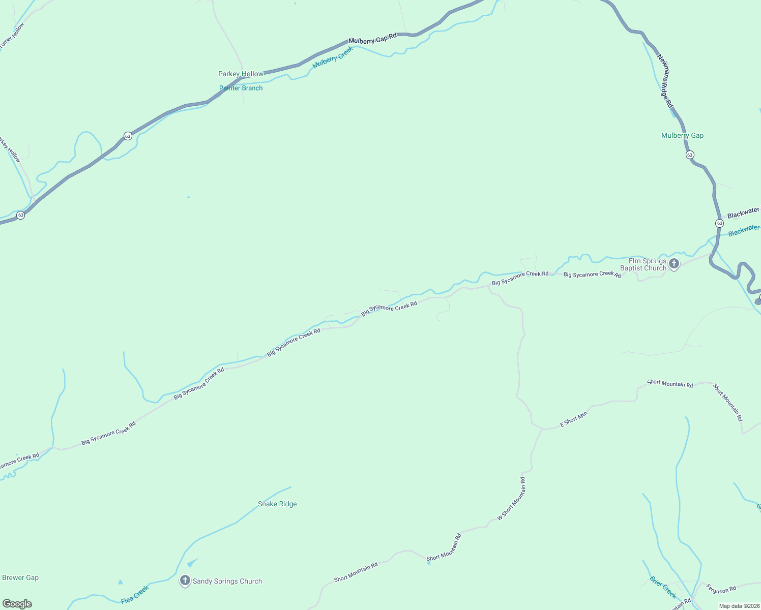 map of restaurants, bars, coffee shops, grocery stores, and more near Big Sycamore Creek Rd in Sneedville