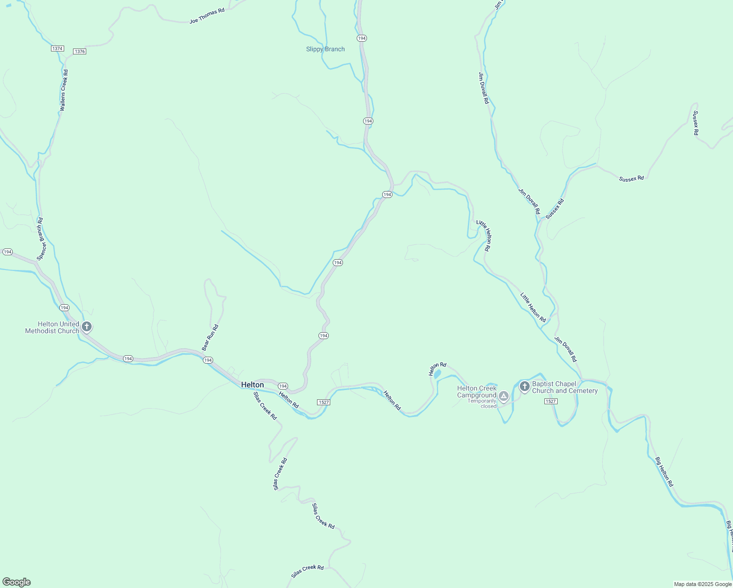 map of restaurants, bars, coffee shops, grocery stores, and more near 783 Helton Road in Grassy Creek