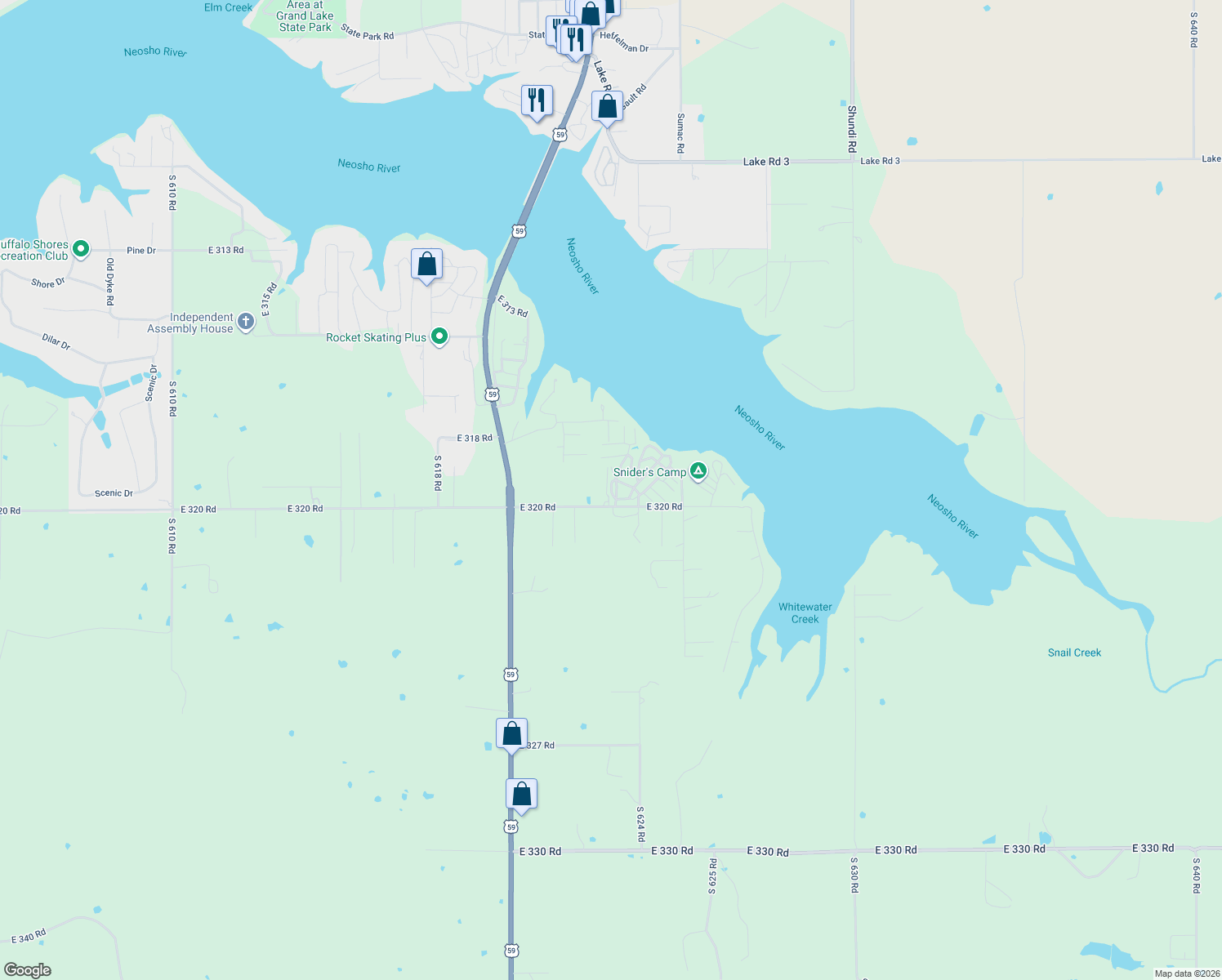 map of restaurants, bars, coffee shops, grocery stores, and more near Yarmouth Court in Grove