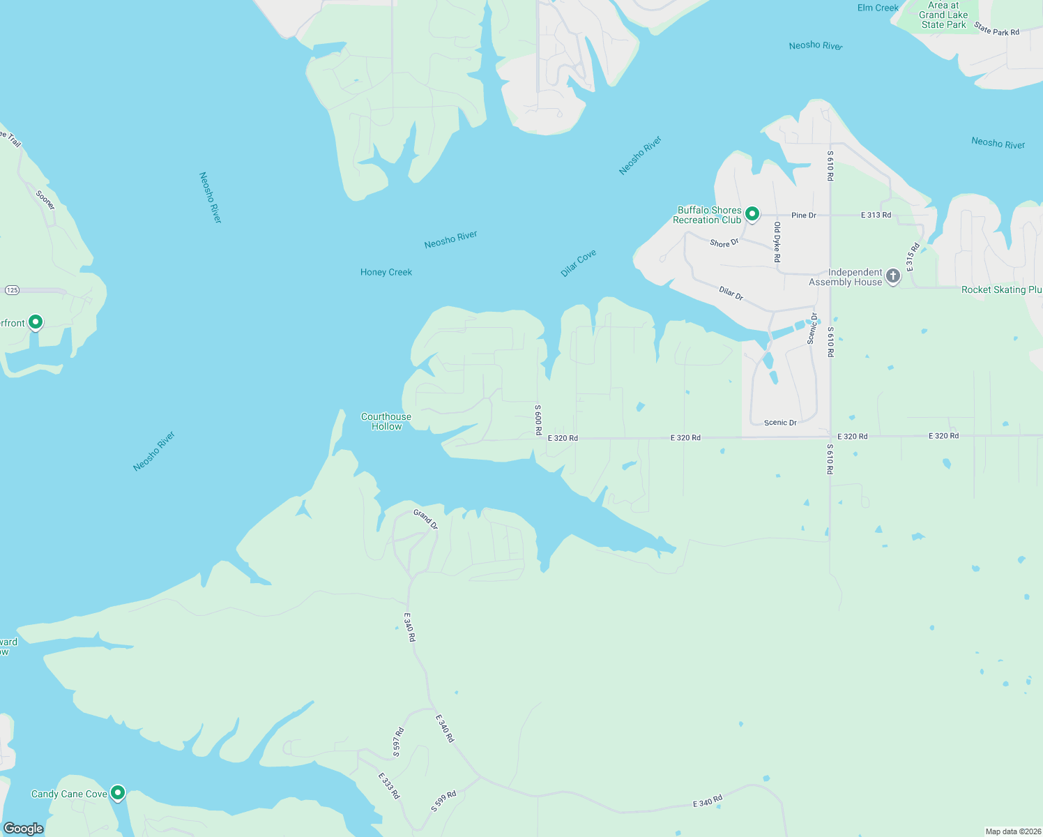 map of restaurants, bars, coffee shops, grocery stores, and more near 59647-59653 East 318 Road in Grove