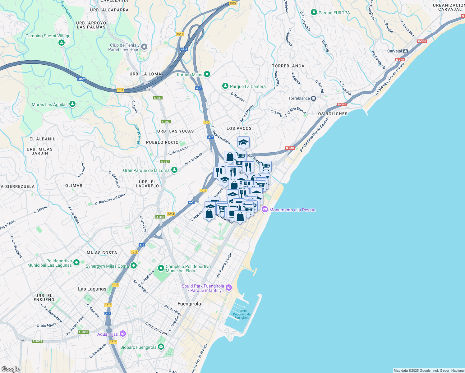 map of restaurants, bars, coffee shops, grocery stores, and more near Calle Francisco Rivera Paquirri in Fuengirola