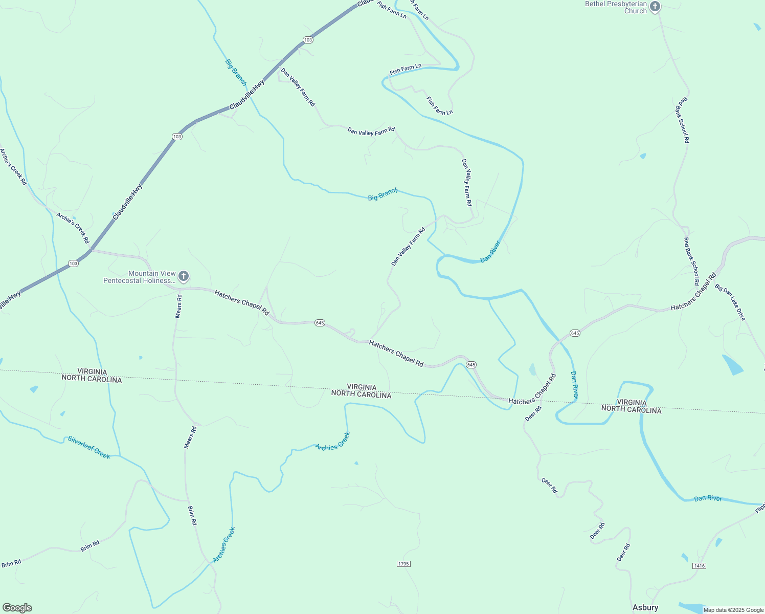 map of restaurants, bars, coffee shops, grocery stores, and more near 57 Dan Valley Farm Road in Claudville
