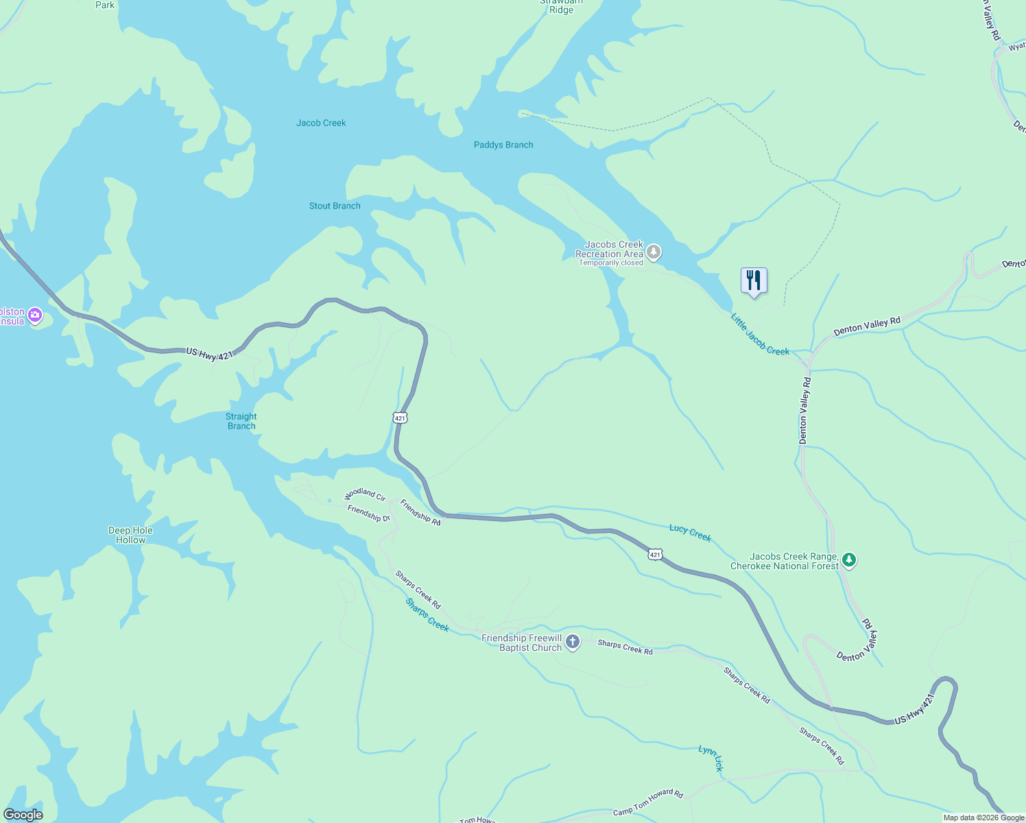 map of restaurants, bars, coffee shops, grocery stores, and more near 233 Patty Branch Road in Bristol