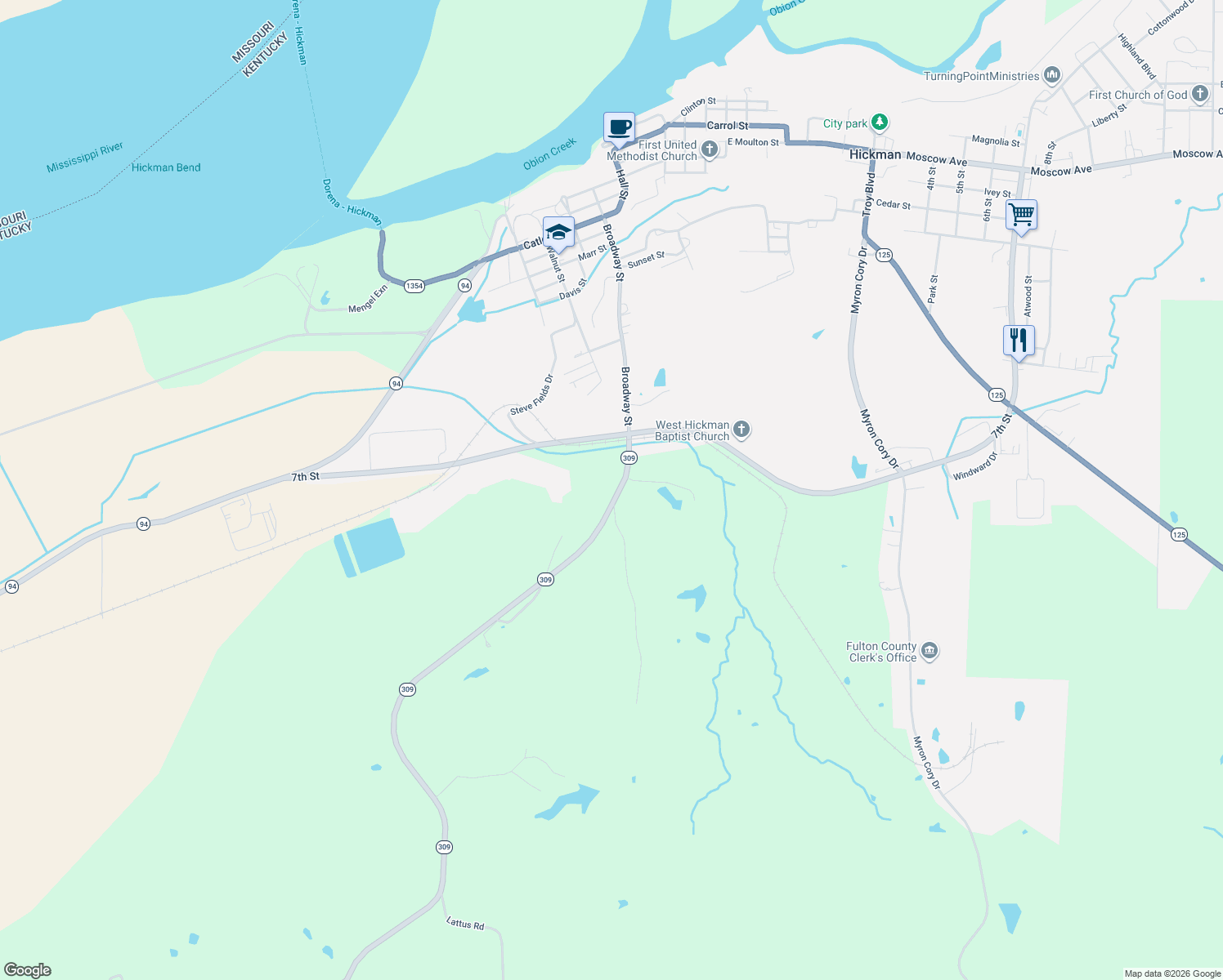 map of restaurants, bars, coffee shops, grocery stores, and more near 2001-2041 State Highway 309 in Hickman