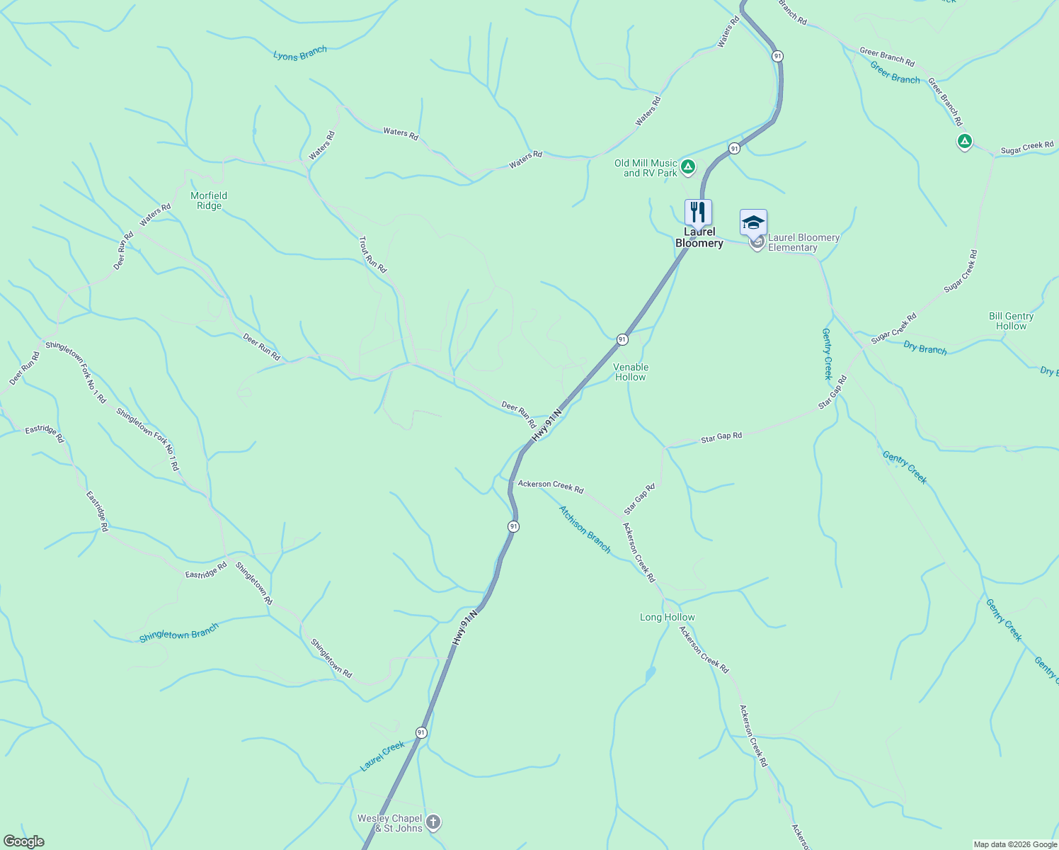 map of restaurants, bars, coffee shops, grocery stores, and more near 6206-6258 State Highway 91 in Mountain City