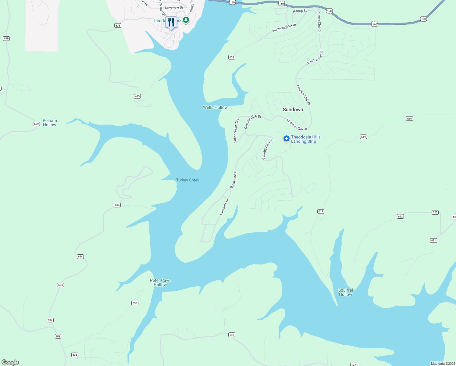 map of restaurants, bars, coffee shops, grocery stores, and more near 464 Lakeside Drive in Theodosia