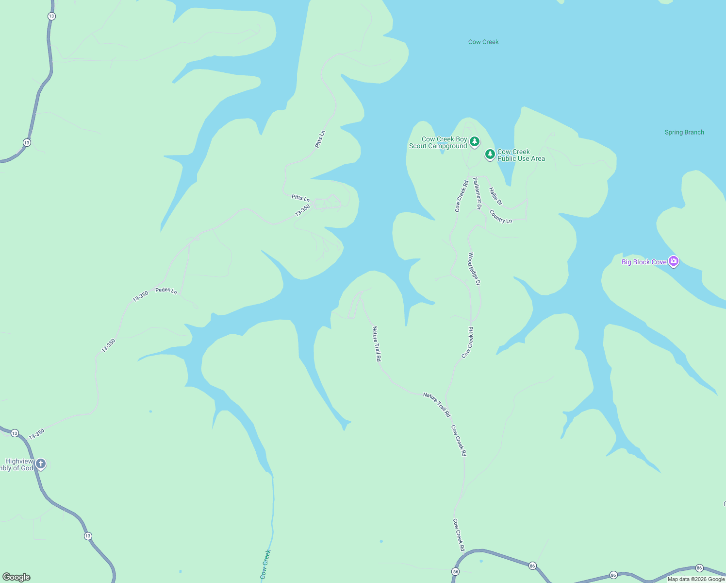 map of restaurants, bars, coffee shops, grocery stores, and more near 517 Nature Trail Road in Blue Eye