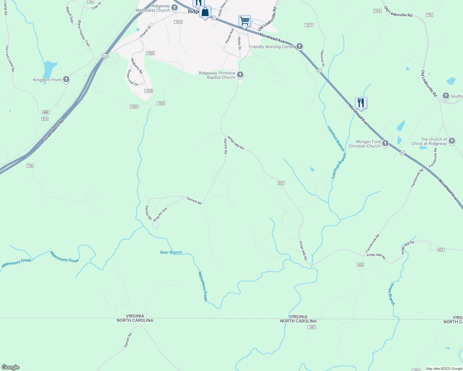 map of restaurants, bars, coffee shops, grocery stores, and more near 263 Garrett Road in Ridgeway