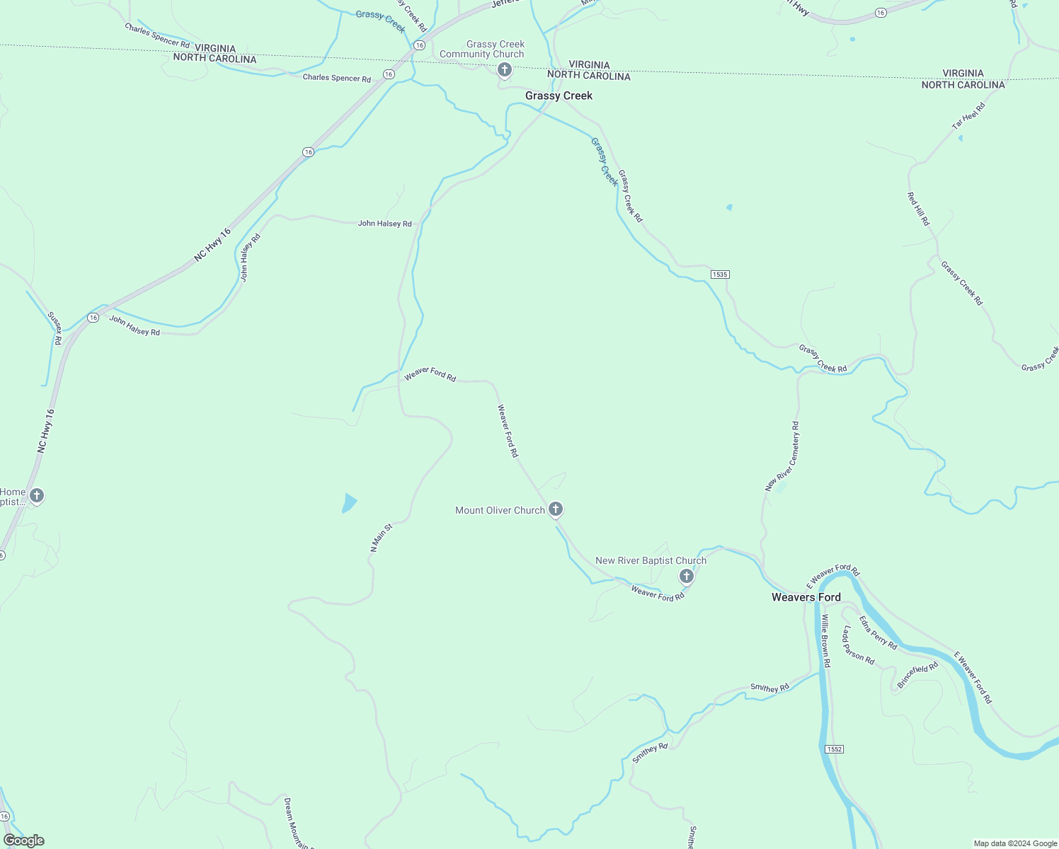 map of restaurants, bars, coffee shops, grocery stores, and more near 735 Weaver Ford Road in Grassy Creek
