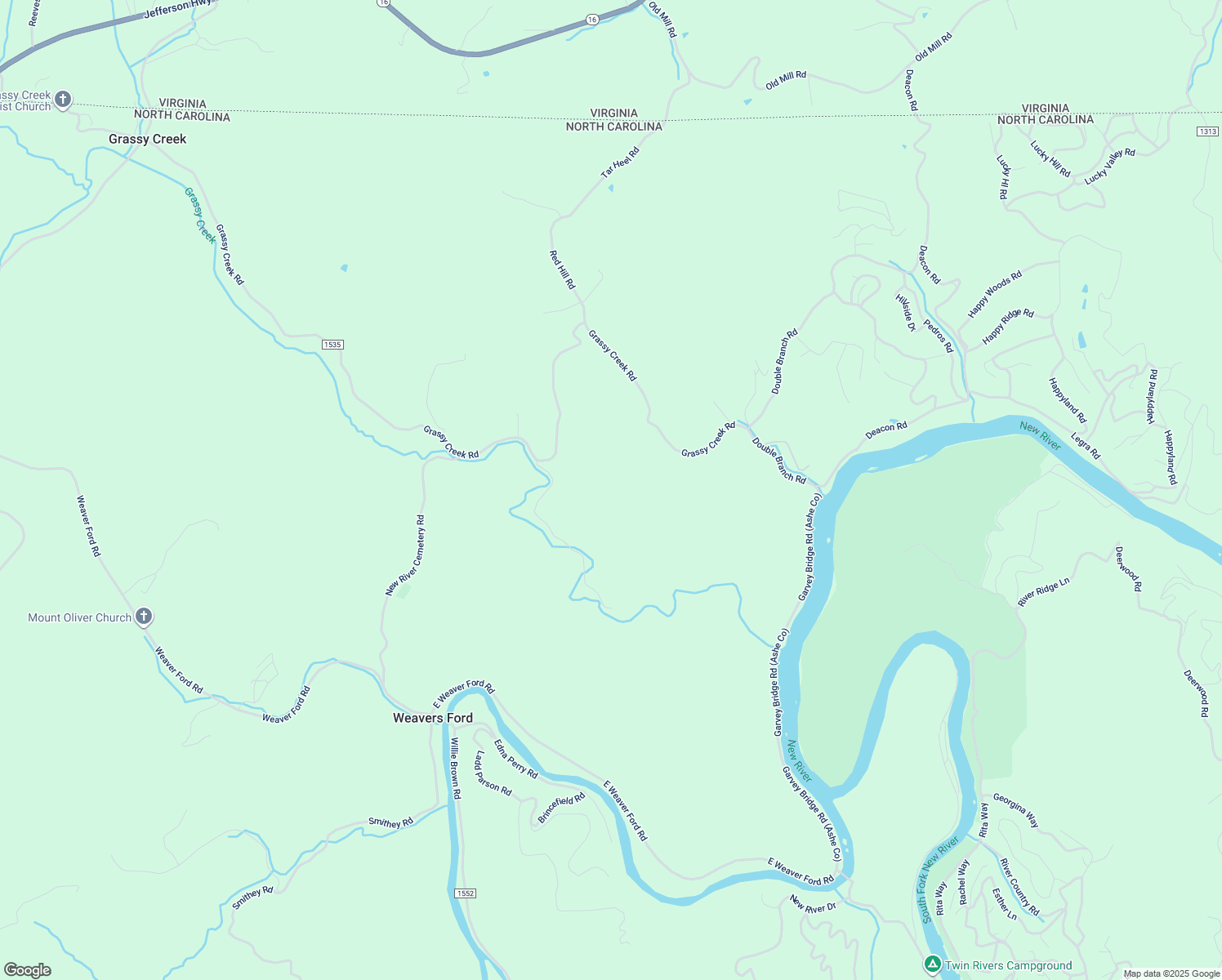map of restaurants, bars, coffee shops, grocery stores, and more near 2760 Grassy Creek Road in Grassy Creek