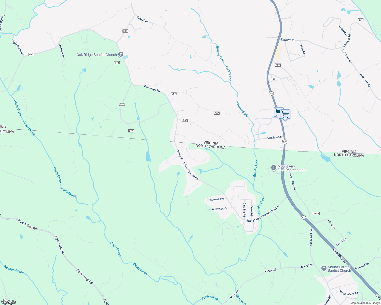 map of restaurants, bars, coffee shops, grocery stores, and more near 147 Kimberly Street in Mount Airy