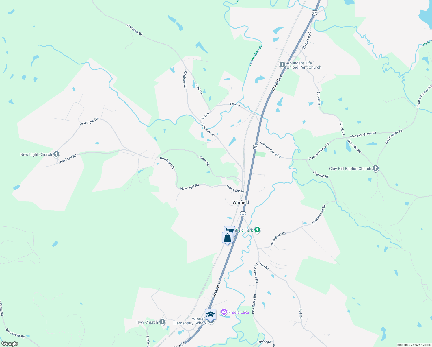 map of restaurants, bars, coffee shops, grocery stores, and more near 340 Cross Road in Winfield