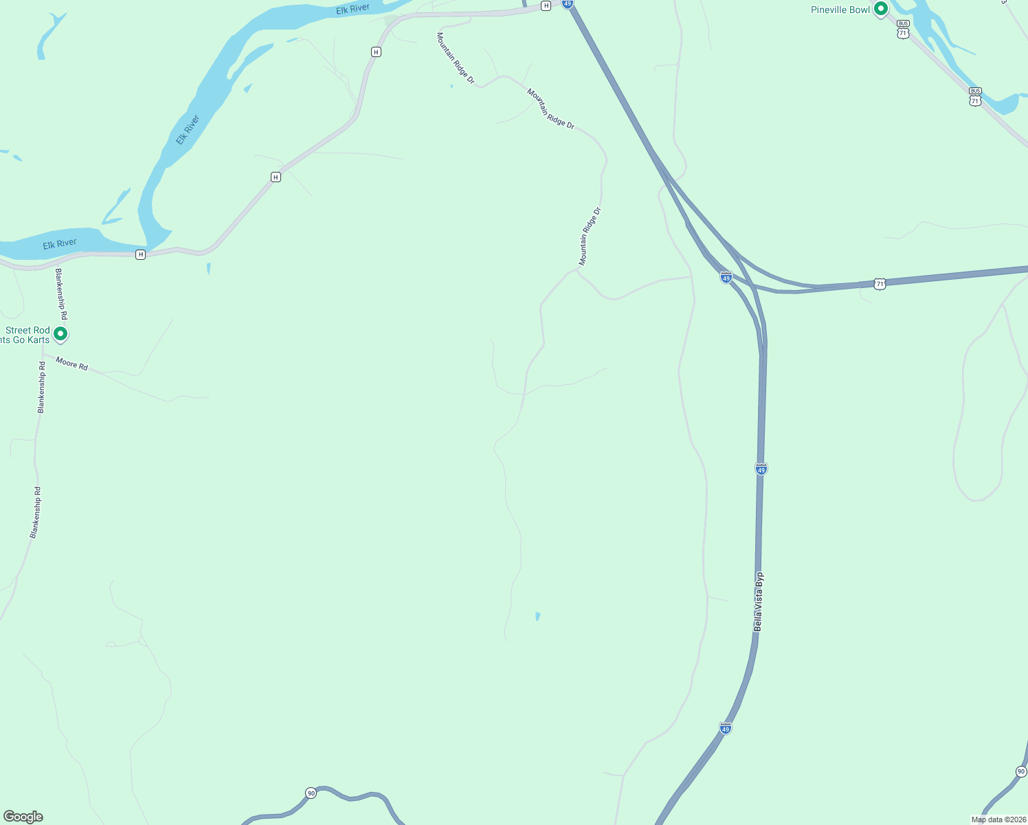 map of restaurants, bars, coffee shops, grocery stores, and more near 1957 Mountain Ridge Drive in Pineville