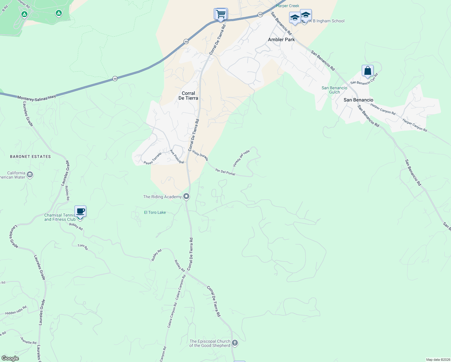 map of restaurants, bars, coffee shops, grocery stores, and more near 25531 Meadowview Circle in Salinas