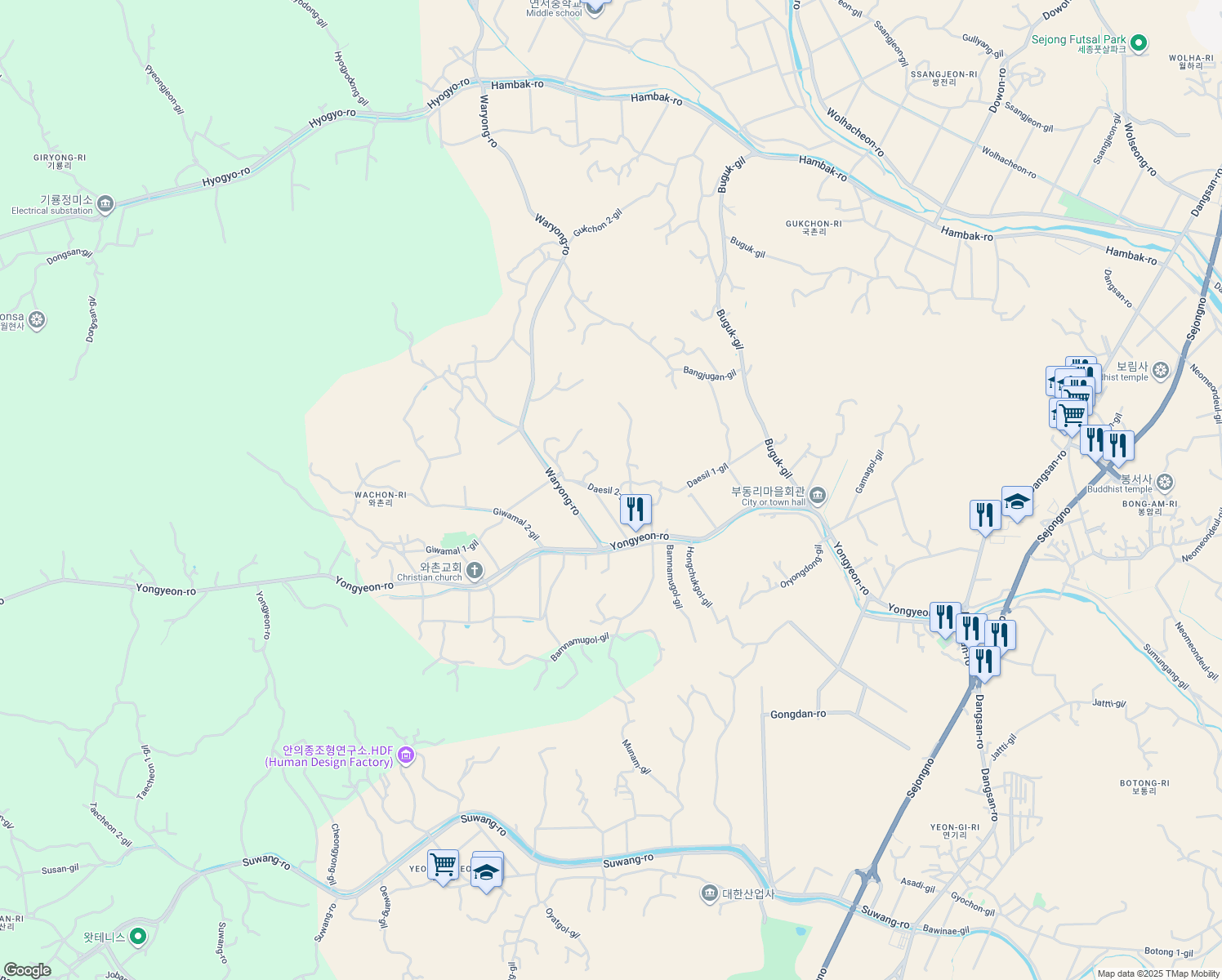 map of restaurants, bars, coffee shops, grocery stores, and more near in Sejong-si