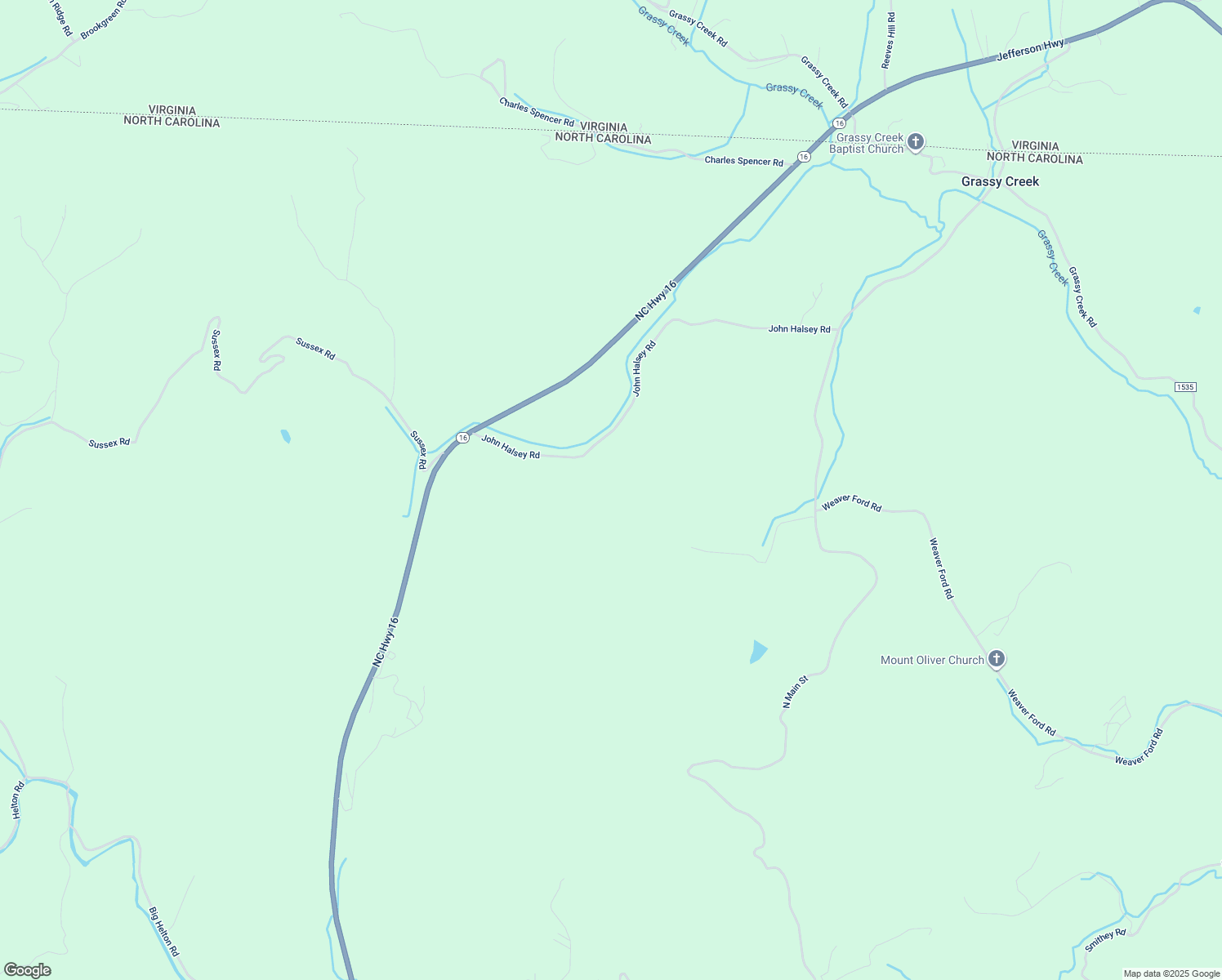 map of restaurants, bars, coffee shops, grocery stores, and more near 476 John Halsey Road in Grassy Creek