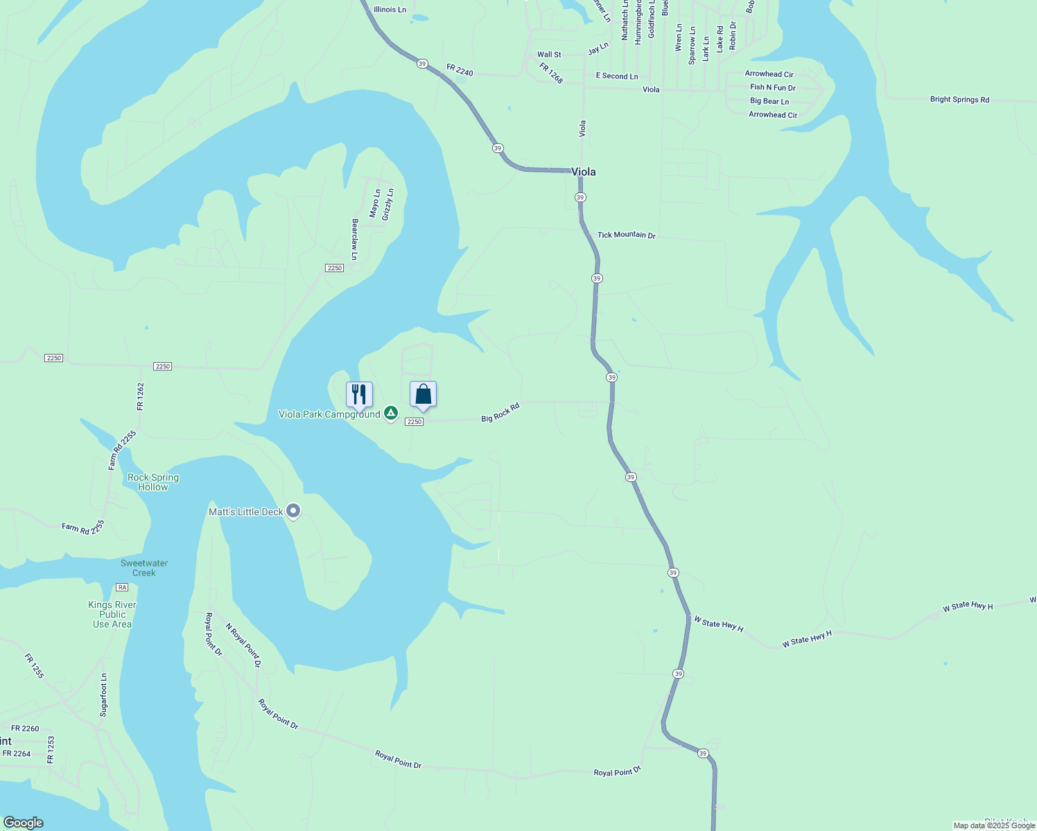 map of restaurants, bars, coffee shops, grocery stores, and more near 27959 Big Rock Road in Shell Knob
