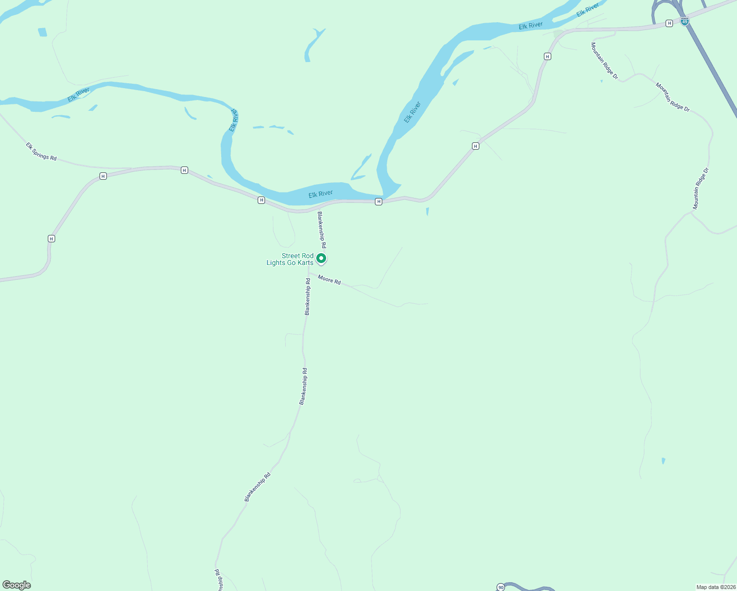 map of restaurants, bars, coffee shops, grocery stores, and more near Moore Road in Noel