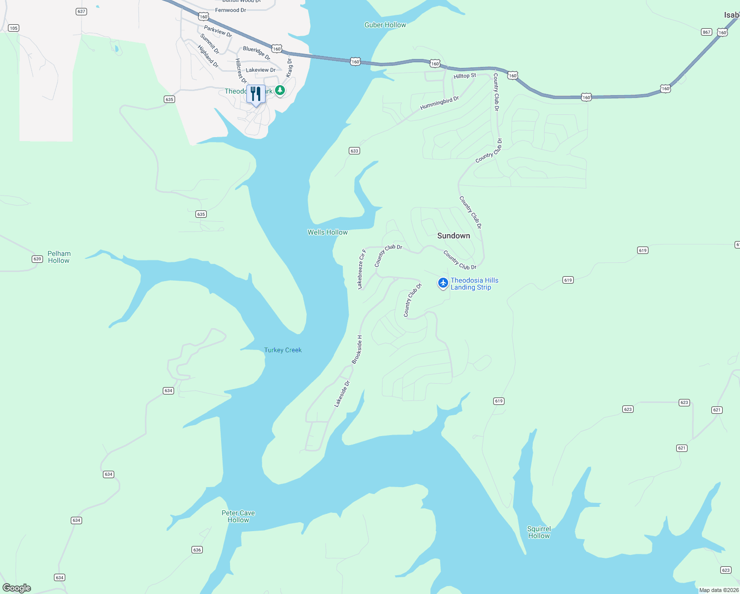 map of restaurants, bars, coffee shops, grocery stores, and more near 128 Shore Wind Drive in Theodosia