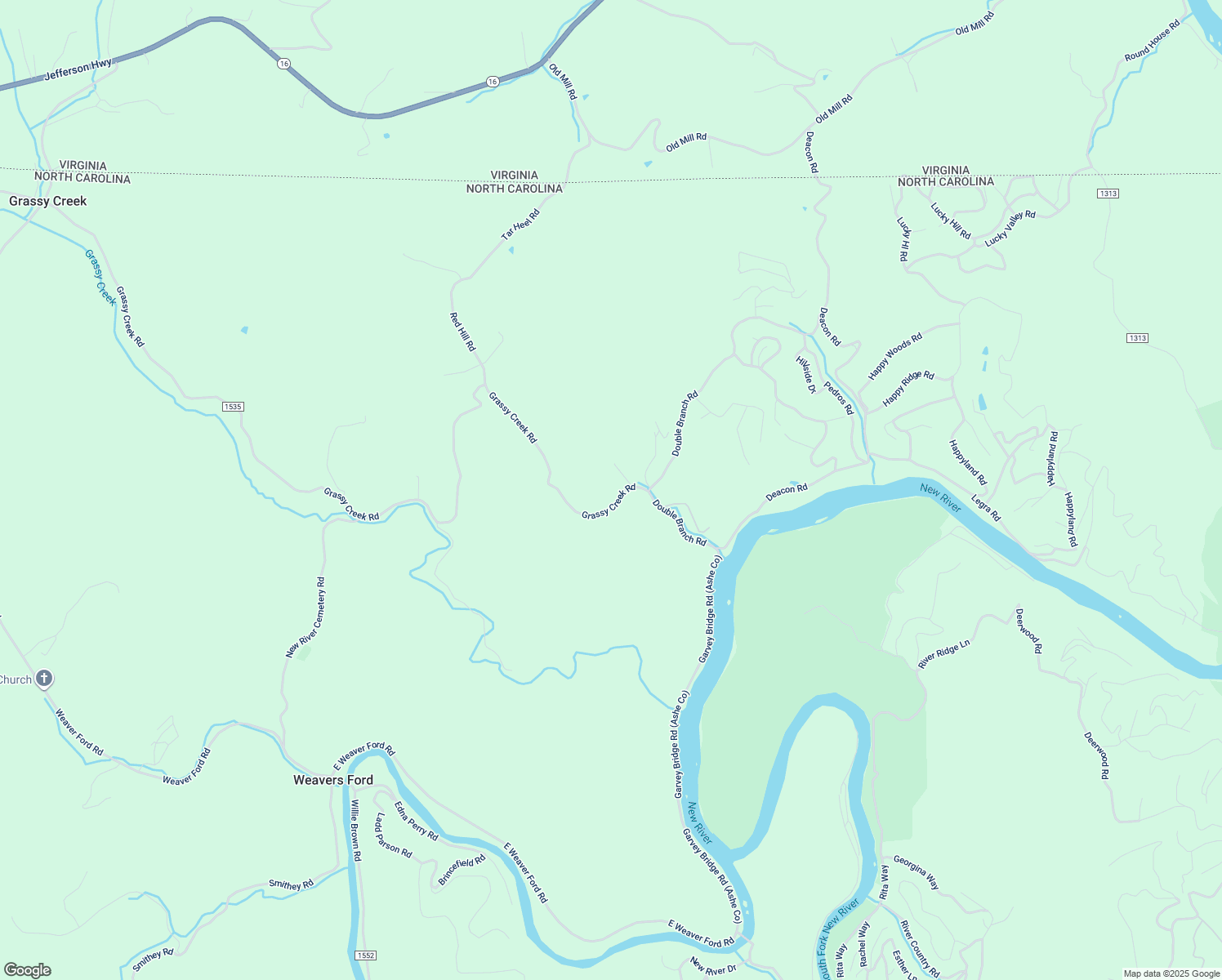 map of restaurants, bars, coffee shops, grocery stores, and more near Grassy Creek Road in Grassy Creek