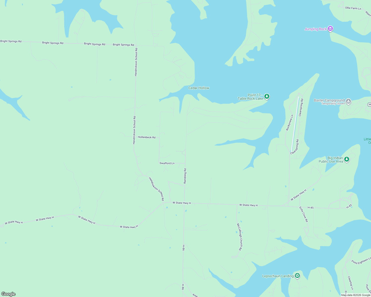 map of restaurants, bars, coffee shops, grocery stores, and more near Rambling Road in Shell Knob