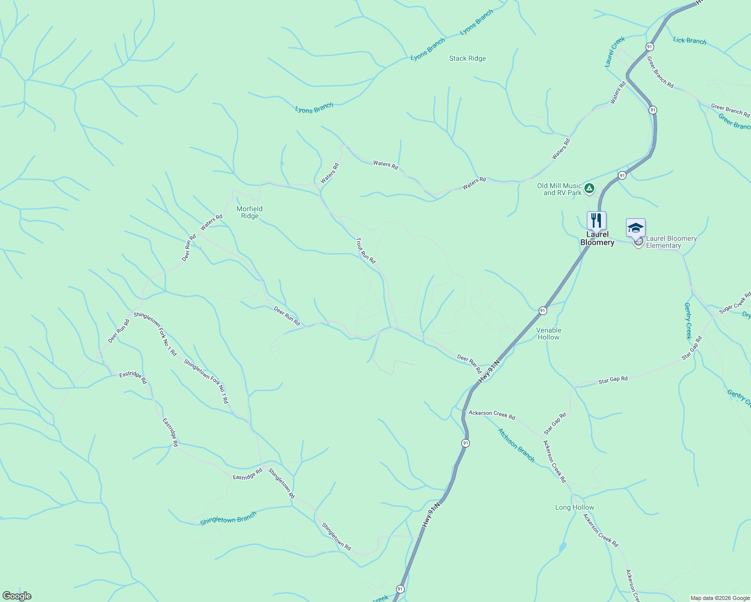 map of restaurants, bars, coffee shops, grocery stores, and more near 178 Hoot Owl Ridge Road in Mountain City
