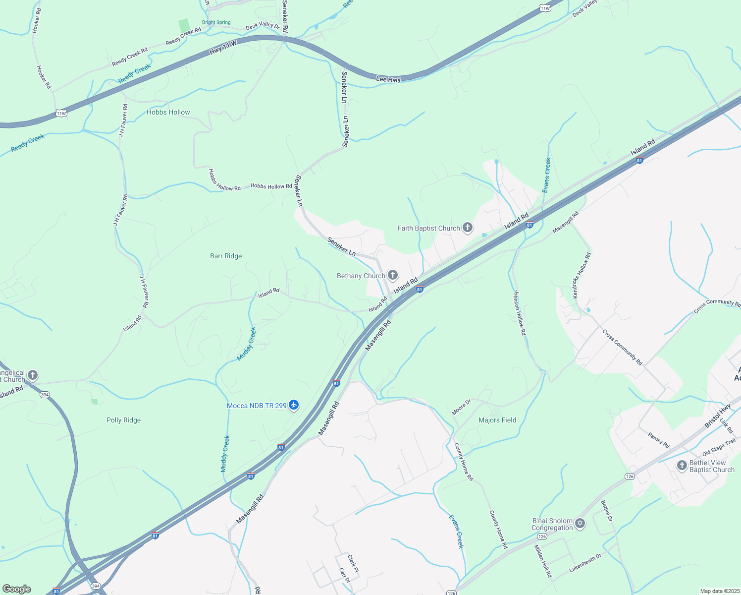 map of restaurants, bars, coffee shops, grocery stores, and more near 3569 Island Road in Blountville