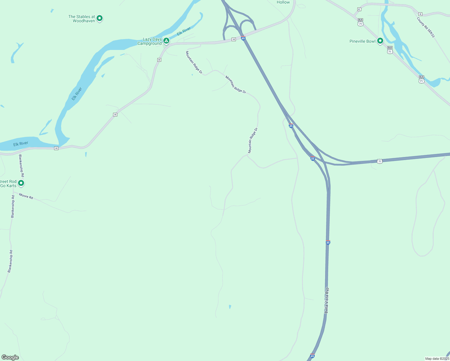 map of restaurants, bars, coffee shops, grocery stores, and more near Mountain Ridge Drive in Noel