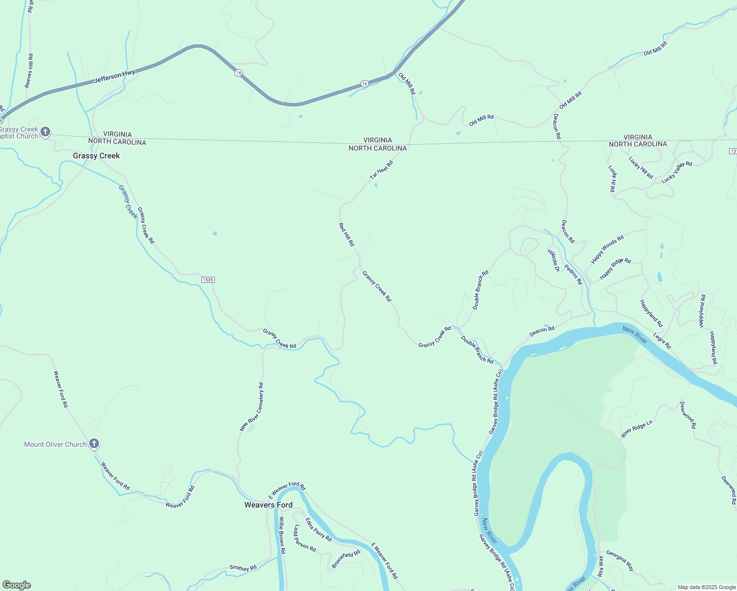 map of restaurants, bars, coffee shops, grocery stores, and more near Grassy Creek Road in Grassy Creek