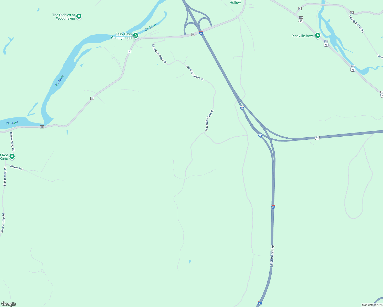 map of restaurants, bars, coffee shops, grocery stores, and more near Mountain Ridge Drive in Pineville