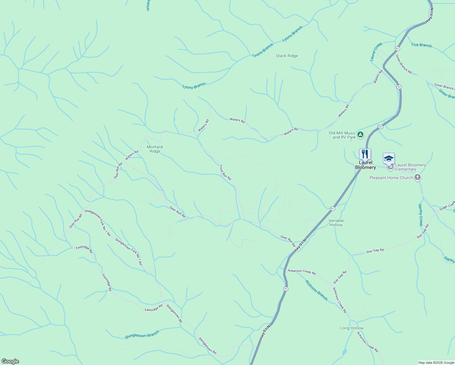 map of restaurants, bars, coffee shops, grocery stores, and more near 427 Trout Run Rd in Mountain City