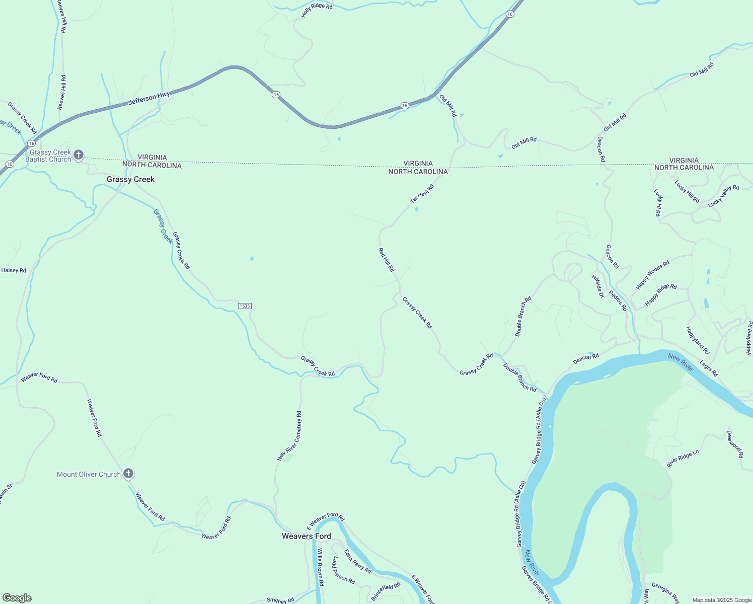 map of restaurants, bars, coffee shops, grocery stores, and more near 3165 Grassy Creek Road in Grassy Creek