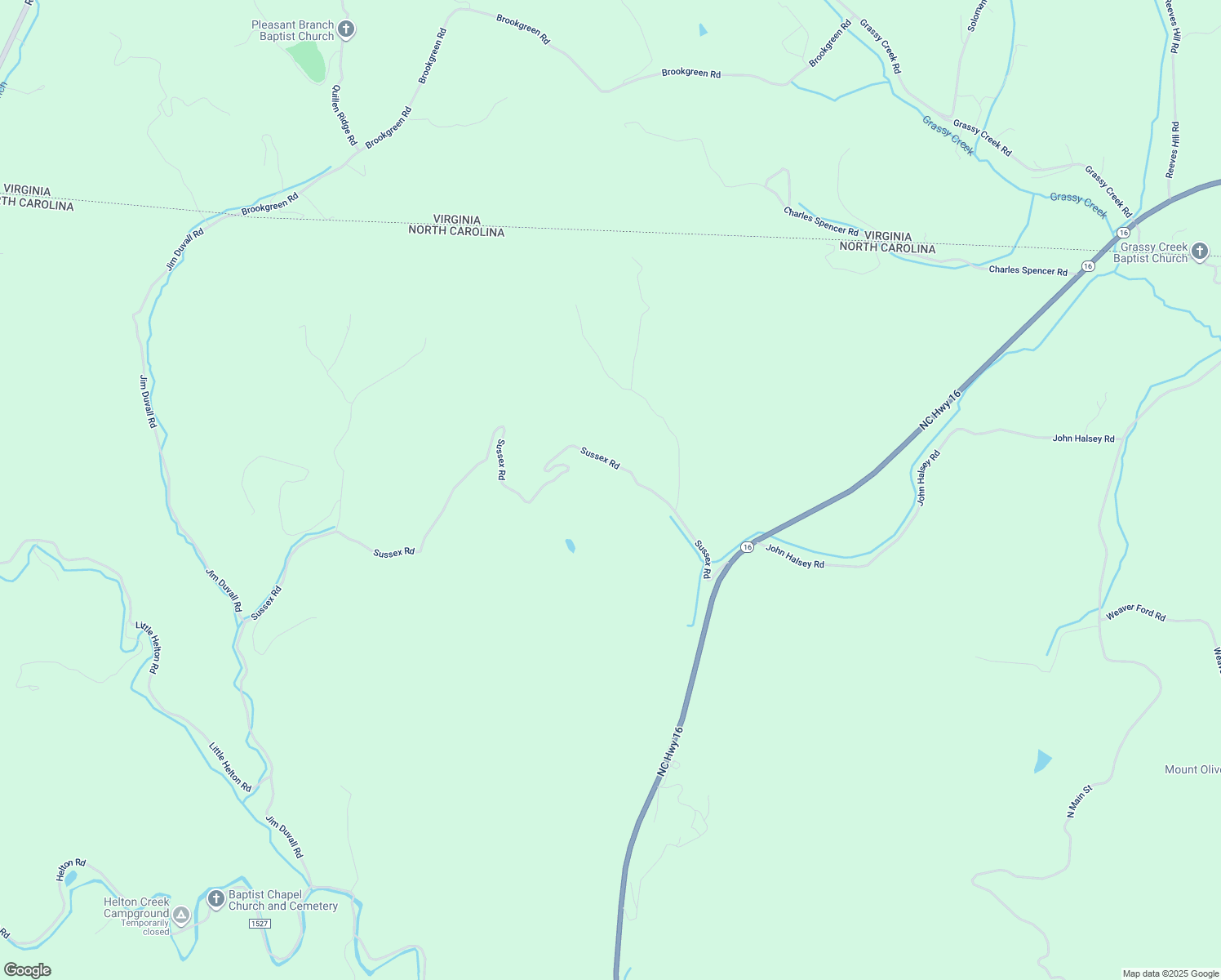 map of restaurants, bars, coffee shops, grocery stores, and more near 505 Sussex Road in Grassy Creek